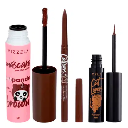 Imagem do produto Kit Vizzela Máscara de Cílios No Panda Brown + Delineador Marrom + Lapiseira Marrom