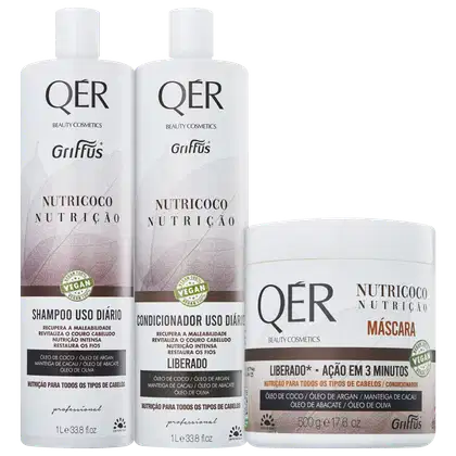 Imagem do produto Kit Griffus QÉR Beauty Cosmetics Nutricoco Home Care Trio (3 Produtos)