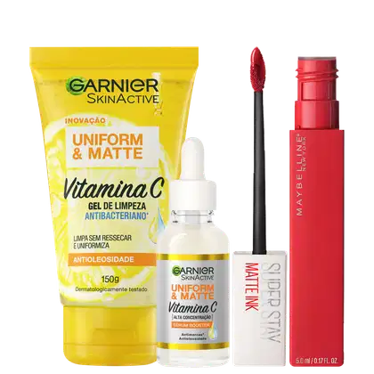 Imagem do produto Kit Beleza na Web Garnier Uniform & Maybelline Superstay Matte Ink 20 (3 Produtos)