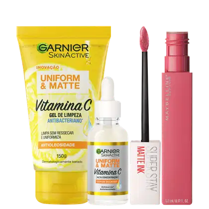 Imagem do produto Kit Beleza na Web Garnier Uniform & Maybelline Superstay Matte Ink 15 (3 Produtos)