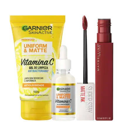 Imagem do produto Kit Beleza na Web Garnier Uniform & Maybelline Superstay Matte Ink 50 (3 Produtos)