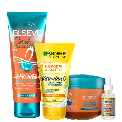 Imagem do produto Kit Beleza na Web Garnier Uniform & Matte Vitamina C & Elseve L'Oréal Paris Cachos Longos dos Sonhos (4 Produtos)