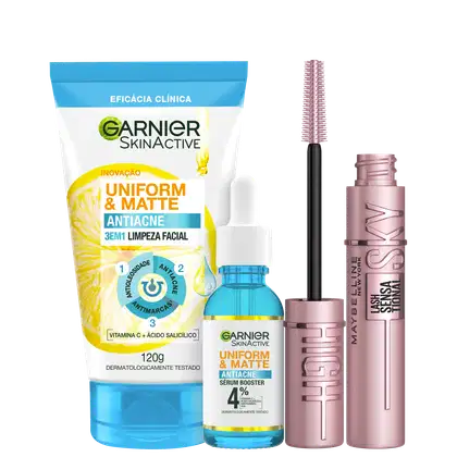 Imagem do produto Kit Beleza na Web Garnier SkinActive Uniform & Matte Antiacne + Maybelline Sky High (3 Produtos)