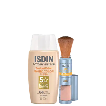 Imagem do produto Kit ISDIN Fusion Water 5 Stars Color Clara + UV Brush Mineral (2 Produtos)