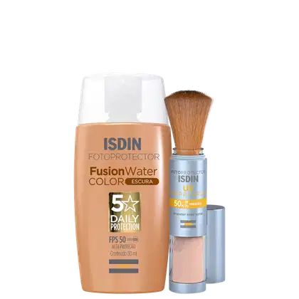 Imagem do produto Kit ISDIN Fusion Water 5 Stars Color Escura + UV Brush Mineral (2 Produtos)