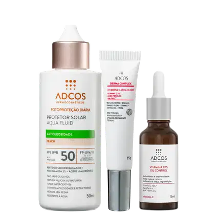 Imagem do produto Kit Adcos Aqua Fluid Peach + Derma Complex + Vitamina C 15 (3 Produtos)