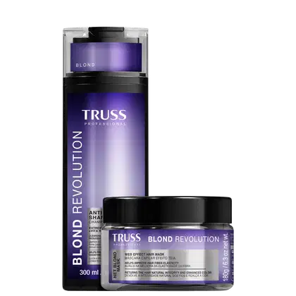 Kit com shampoo e máscara Blond Revolution da marca TRUSS.