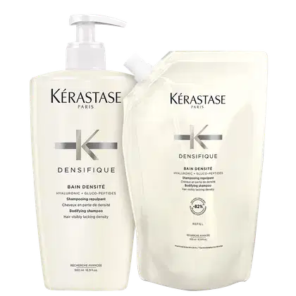 Kit com shampoo e refil de shampoo Densifique, da marca Kerastase.