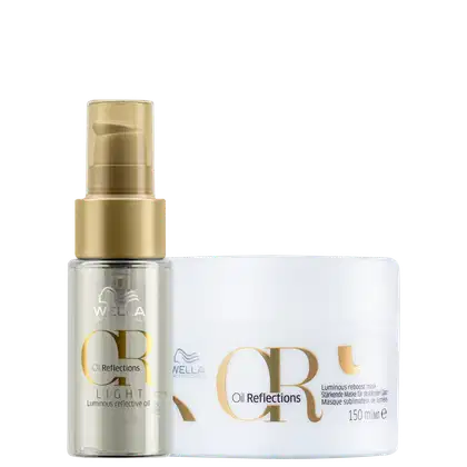 Kit com máscara e óleo capilar Oil Reflections Light, da marca Wella Professionals.