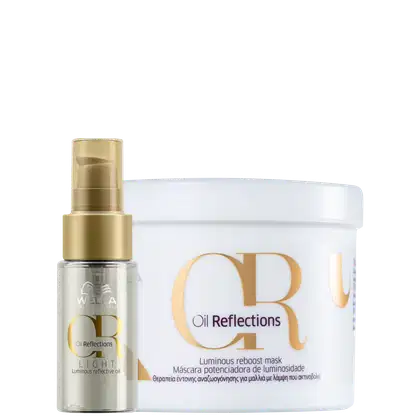 Kit com óleo capilar e máscara capilar Oil Reflections, da marca Wella Professionals.