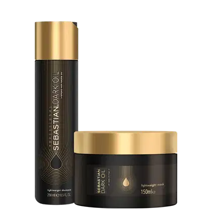 Kit com shampoo e máscara Dark Oil, da marca Sebastian Professional.