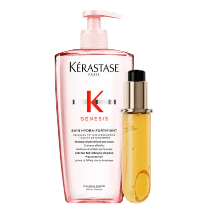 Kit Kérastase Genesis Elixir Ultime L'Huile Originale Refil, com 2 produtos, um shampoo e um óleo refil capilar.