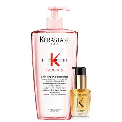 Kit Kérastase Genesis Elixir Ultime L'Huile Originale Mini, com 2 produtos, um shampoo e um óleo miniatura capilar.