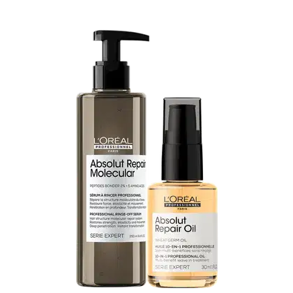 Kit L'Oréal Professionnel Absolut Repair Molecular + Repair Oil Mini, com Absolut Repair Molecular Sérum Capilar e Absolut Repair Gold Quinoa 10in1 Óleo Reparador, da marca  L'Oréal Professionnel