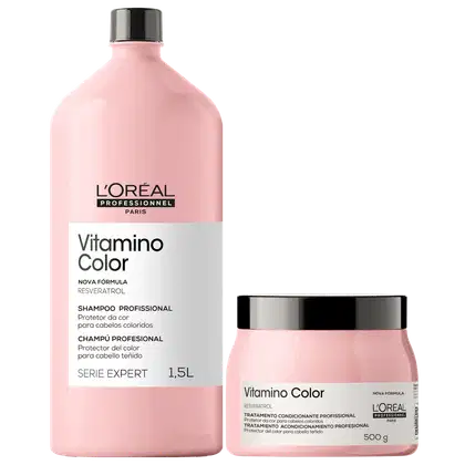 São produtos de cuidados capilares da linha Vitamino Color da L'Oréal Professionnel.