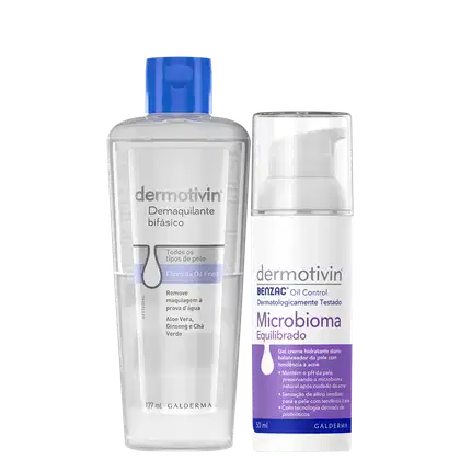 Kit Dermotivin com gel creme hidratante Benzac Microbioma e demaquilante bifásico Makeup Remover