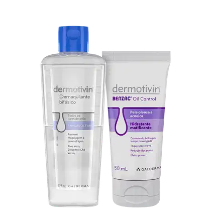 Kit Dermotivin com hidratante matificante Benzac e demaquilante bifásico Makeup Remover