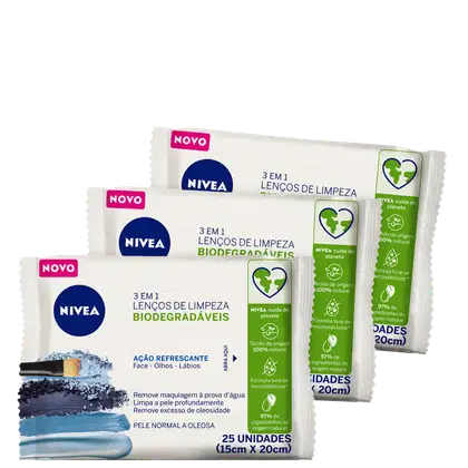 Kit NIVEA com 3 Unidades dos lenços Ação Refrescante 3 em 1 Triplo