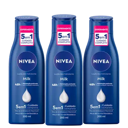 Kit NIVEA com 3 Unidades da loção Milk Pele Seca a Extrasseca Triplo de 200ml