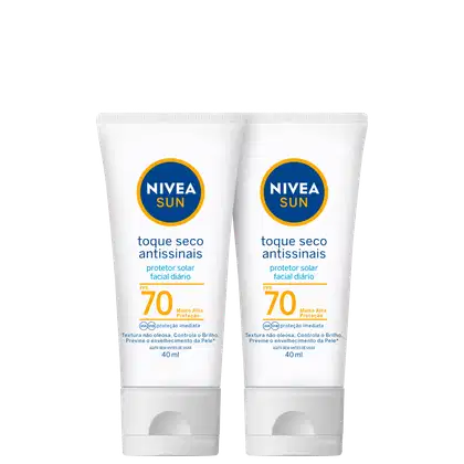 Kit NIVEA com 2 Unidades do protetor solar SUN Toque Seco Antissinais FPS 70 de 40 ml