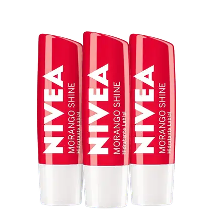 Kit NIVEA com 3 Unidades do Hidratante Labial Morango Shine de 4,8g cada