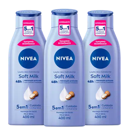 Kit NIVEA com 3 unidades do Hidratante Desodorante Soft Milk de 400ml cada