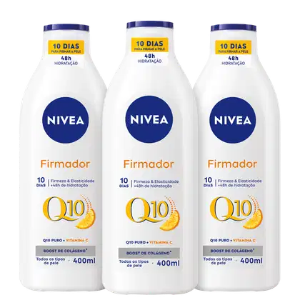 Kit NIVEA com 3 unidades da Loção Hidratante Firmador Q10 + Vitamina C Todos os Tipos de Pele de 400ml cada