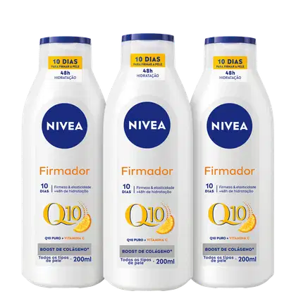 Kit NIVEA com 3 unidades da Loção Hidratante Firmador Q10 + Vitamina C Todos os Tipos de Pele de 200ml cada