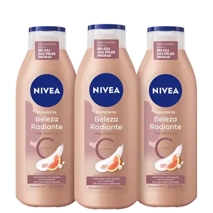 Kit NIVEA com 3 unidades de Hidratante Corporal Beleza Radiante Pele Uniforme de 200ml cada
