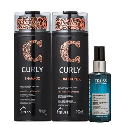 Kit TRUSS Curly + Uso Obrigatório Oil Trio, 3 produtos.