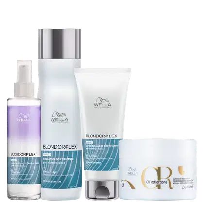 Kit Wella Professionals BlondorPlex Oil Reflections com shampoo 250ml, condicionador 200ml, leave-in 145ml e máscara 150ml
