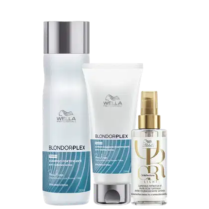 Kit Wella Professionals BlondorPlex Oil Reflections com shampoo 250ml, condicionador 200ml e óleo capilar 100ml
