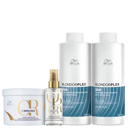Kit Wella Professionals BlondorPlex Oil Reflections com shampoo e condicionador de 1 litro, máscara de 500ml e óleo capilar de 100ml