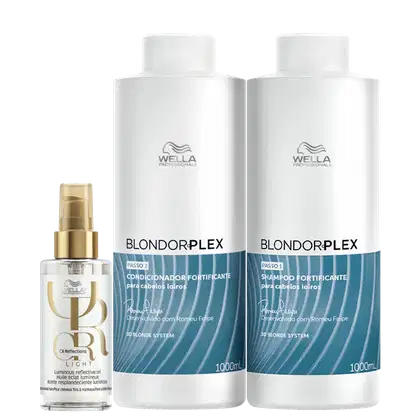 Kit Wella Professionals BlondorPlex Oil Reflections com shampoo e condicionador de 1 litro, e óleo capilar de 100ml