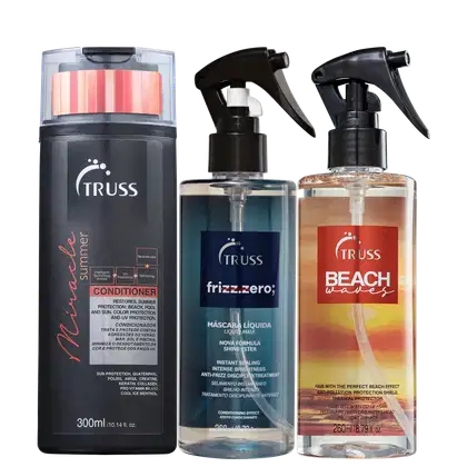 Kit TRUSS Miracle Summer + Beach Waves Duo + Frizz Zero, 3 produtos.
