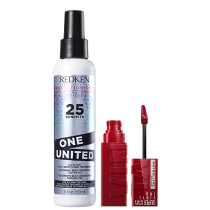 Kit Beleza na Web Redken One United + Maybelline Superstay Vinyl Ink Lippy, 2 produtos.