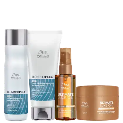 Kit Wella Professionals Ultimate Luxe Oil + BlondorPlex Quarteto Power, 4 produtos.