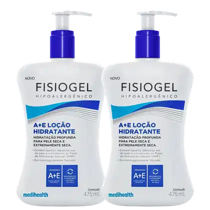 Kit com loções hidratantes, da marca Fisiogel.