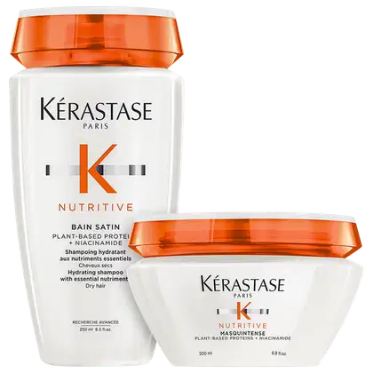 Kit com shampoo e máscara Nutritive, da marca Kérastase.