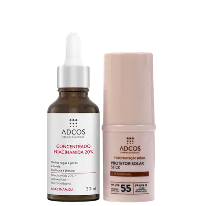 Kit Adcos Niacinamida 20% 30ML + Stick FPS 55 Peach 17G