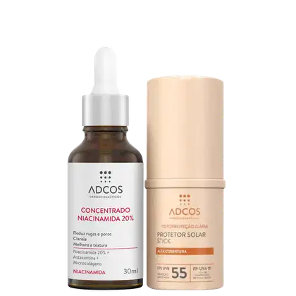 Kit Adcos Niacinamida 20% 30ml + Stick FPS 55 Nude 17g