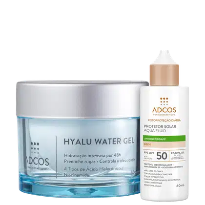 Imagem do produto Kit Adcos Hyalu Water Gel + Fotoproteção Diária Aqua Fluid FPS50 Beige (2 Produtos)