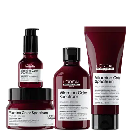 Kit L'Oréal Professionnel Vitamino Color Spectrum: Shampoo 300ml; Condicionador 200ml; Máscara Capilar 250ml; e Sérum Capilar 50ml