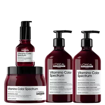 Kit L'Oréal Professionnel Vitamino Color Spectrum: Shampoo 500ml; Condicionador 500ml: Máscara Capilar 500ml; e Sérum Capilar 50ml