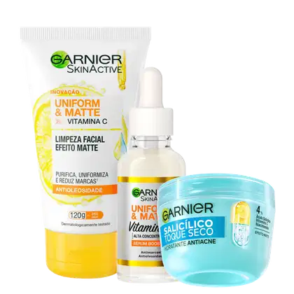 Imagem do produto Kit Garnier SkinActive Uniform & Matte Vitamina C & Antiacne (3 Produtos)