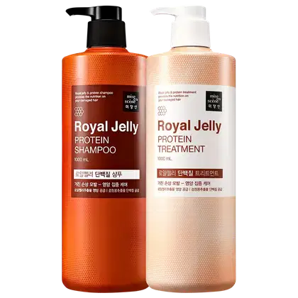 Kit com shampoo e máscara capilar Royal Jelly Protein, da marca Mise en Scene.