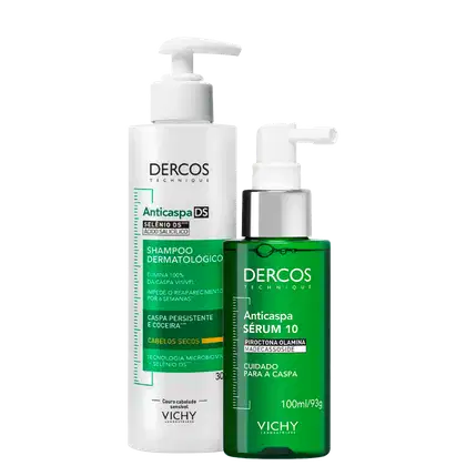 Kit Vichy Dercos Anticaspa DS para Cabelos Secos com shampoo de 300g e sérum anticaspa de 100ml