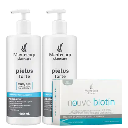 Kit Mantecorp Pielus Forte + Nouve Biotin Trio, 3 produtos.