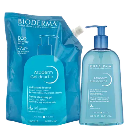 Kit Bioderma Atoderm Gel Douche + Refil, 2 produtos.