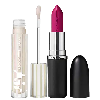 Kit M·A·C MACximal Satin Popstar Pink + Lipglass Airshine Frosting, 2 produtos.